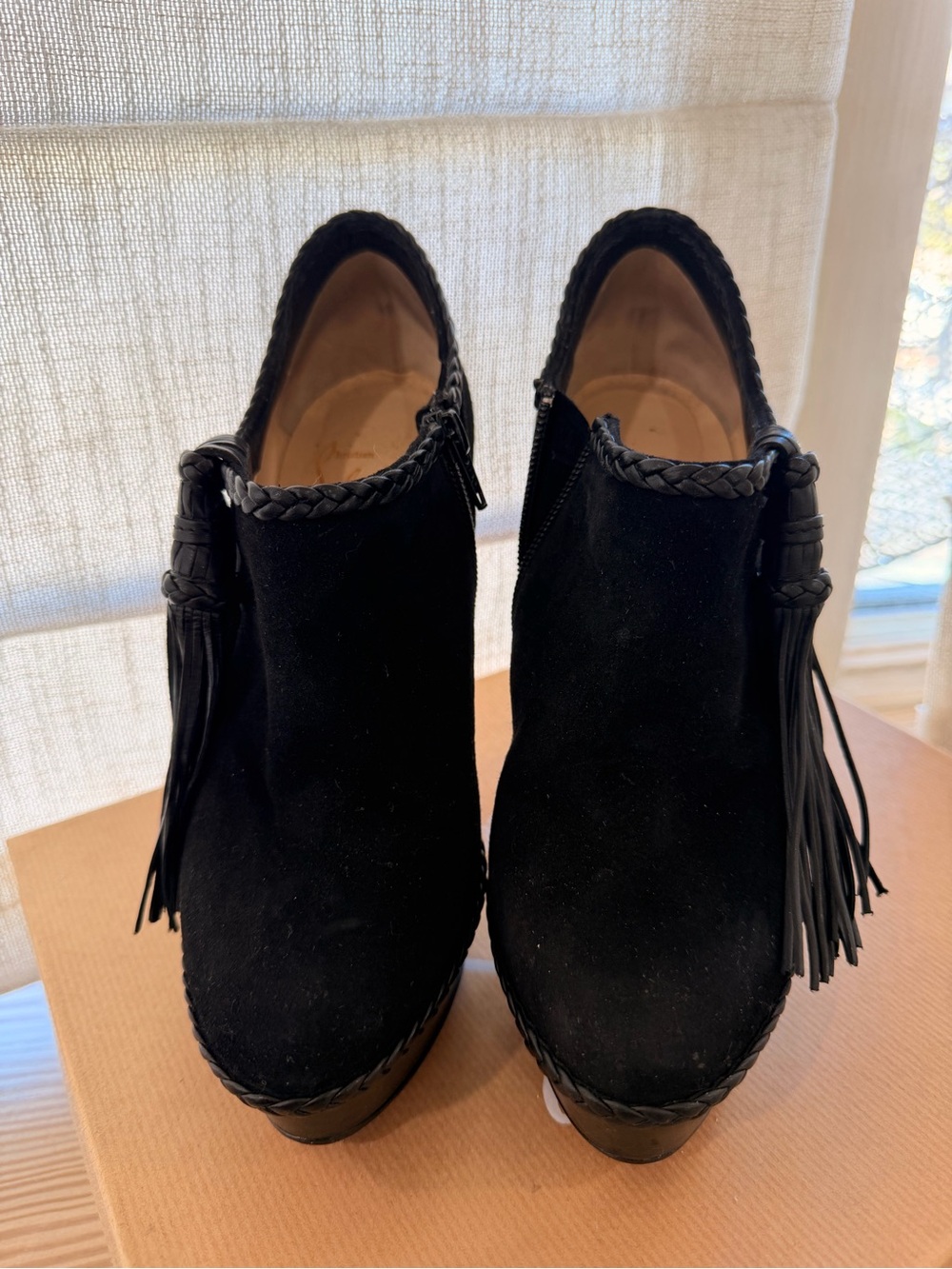 Christian Louboutin Black Suede Tassel Platform Booties - Picture 4 of 5
